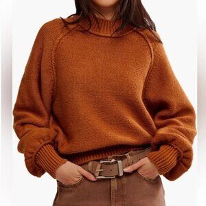 NWT Free People Riley Mock Neck Sweater MEERKAT, Size Large